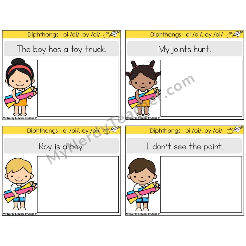 Diphthong OI and OY Read and Draw Task Cards — Decodable Sentences