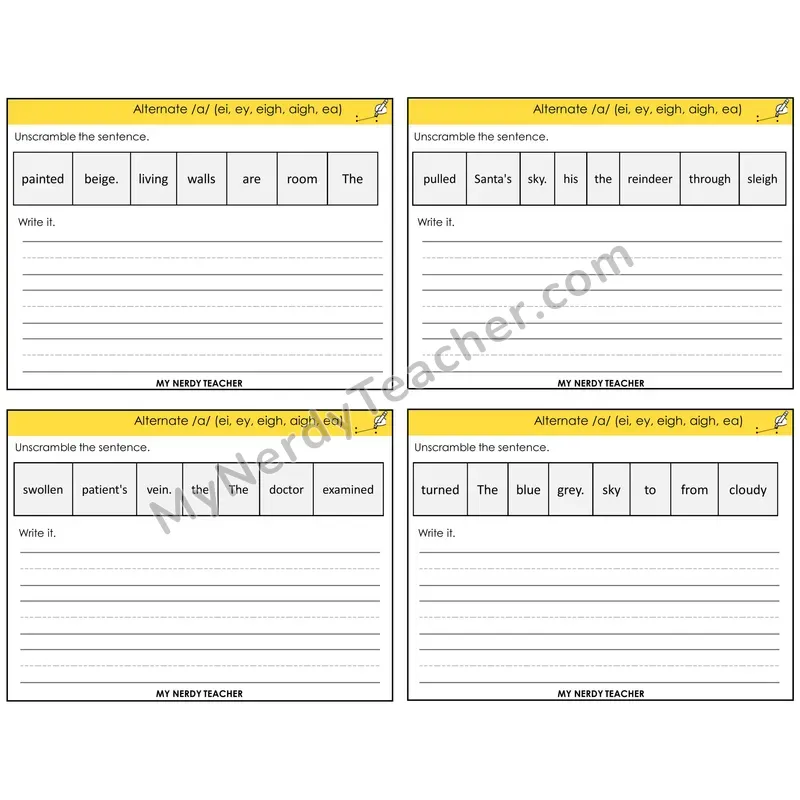 Alternate Long A Spellings Unscramble and Write Task Cards — Decodable Sentences
