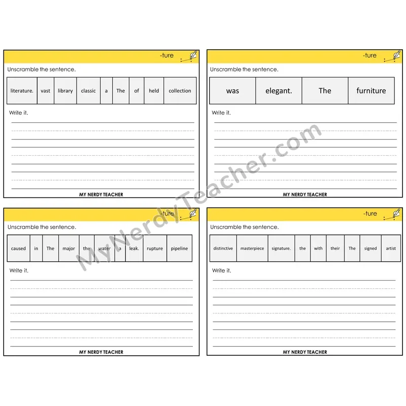 Suffix -ture Unscramble and Write Task Cards — Decodable Sentences
