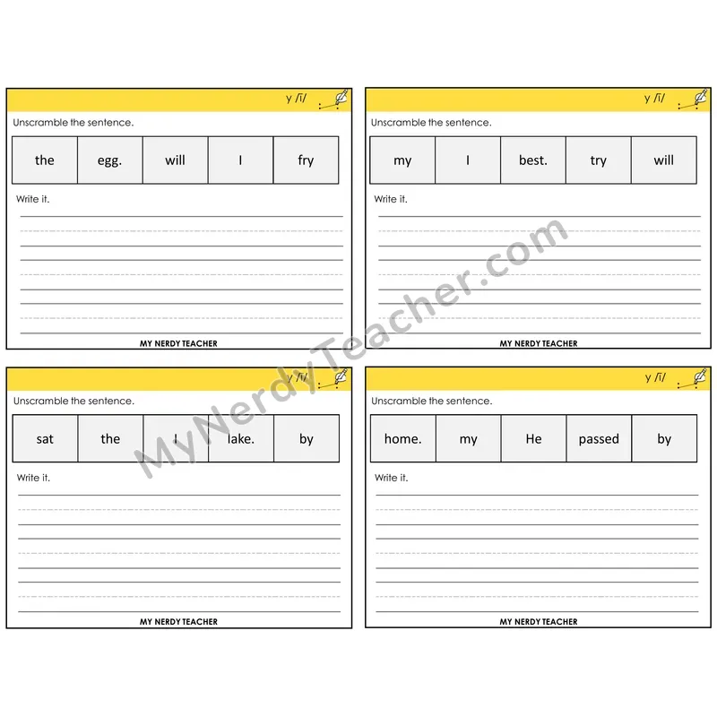 Y as Long I Unscramble and Write Task Cards — Decodable Sentences