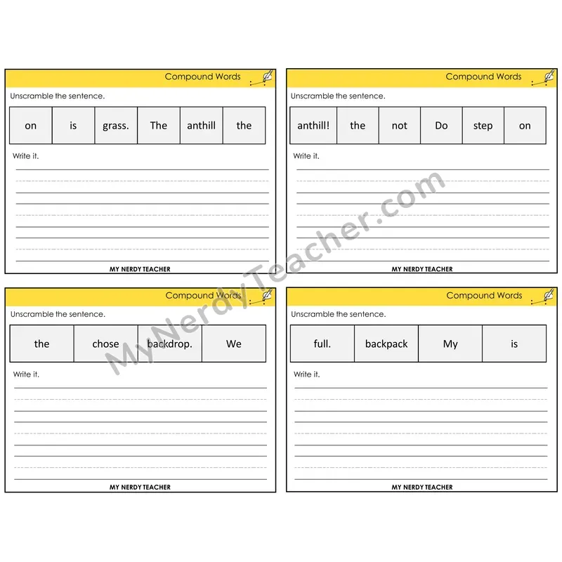 Compound Words Unscramble and Write Task Cards — Decodable Sentences