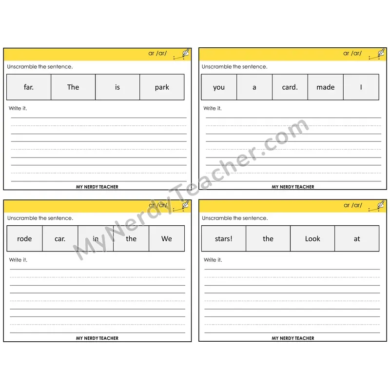 R-Controlled AR Unscramble and Write Task Cards — Decodable Sentences