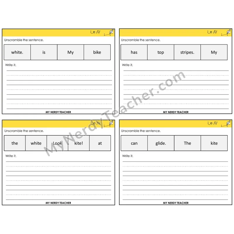 Long I VCe (i_e) Unscramble and Write Task Cards — Decodable Sentences