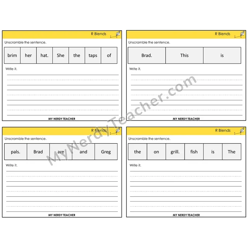 R Blends Unscramble and Write Task Cards — Decodable Sentences
