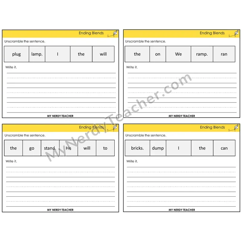 Ending Blends Unscramble and Write Task Cards — Decodable Sentences