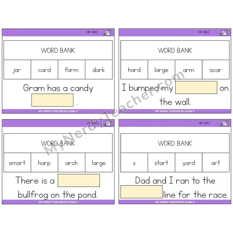 R-Controlled AR Missing Words Task Cards — Decodable Sentences