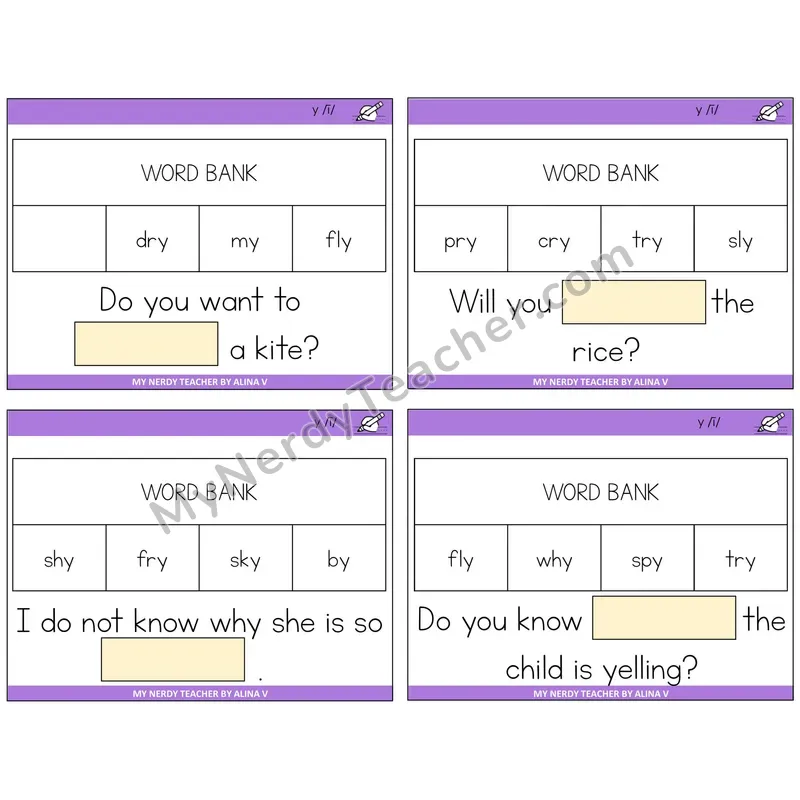 Y as Long I Missing Words Task Cards — Decodable Sentences