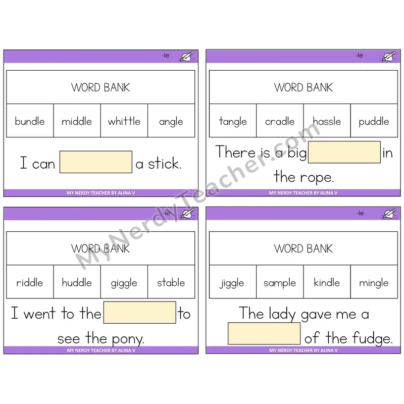 Consonant -le Missing Words Task Cards — Decodable Sentences