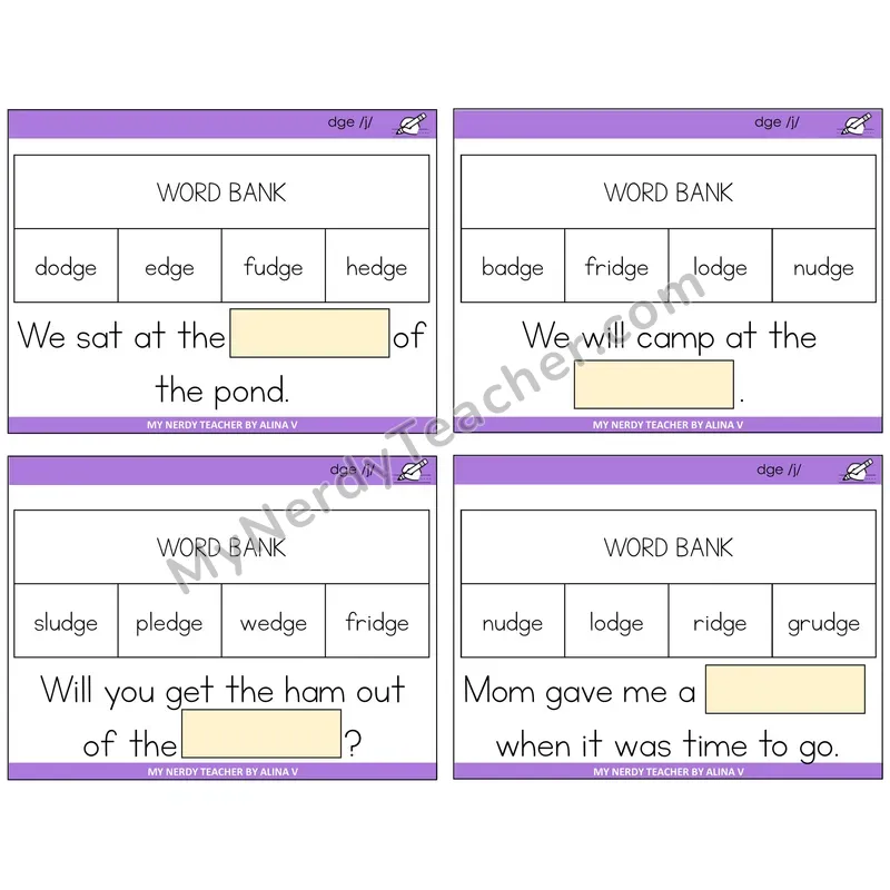 DGE Trigraph Missing Words Task Cards — Decodable Sentences