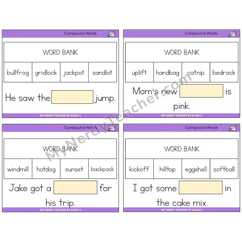 Compound Words Missing Words Task Cards — Decodable Sentences