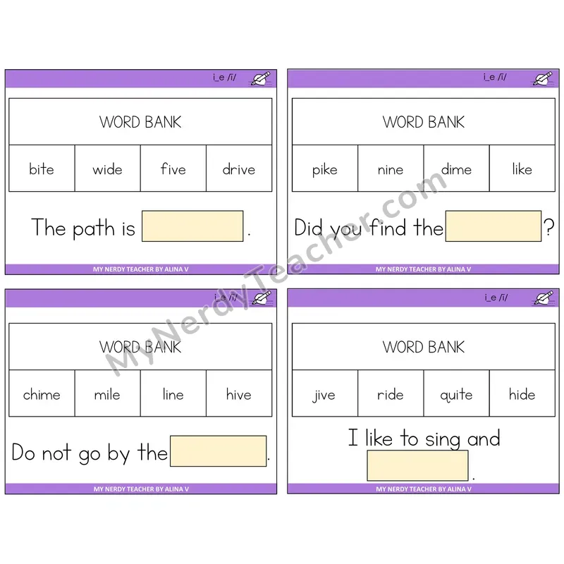 Long I VCe (i_e) Missing Words Task Cards — Decodable Sentences