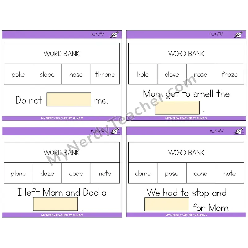 Long O VCe (o_e) Missing Words Task Cards — Decodable Sentences