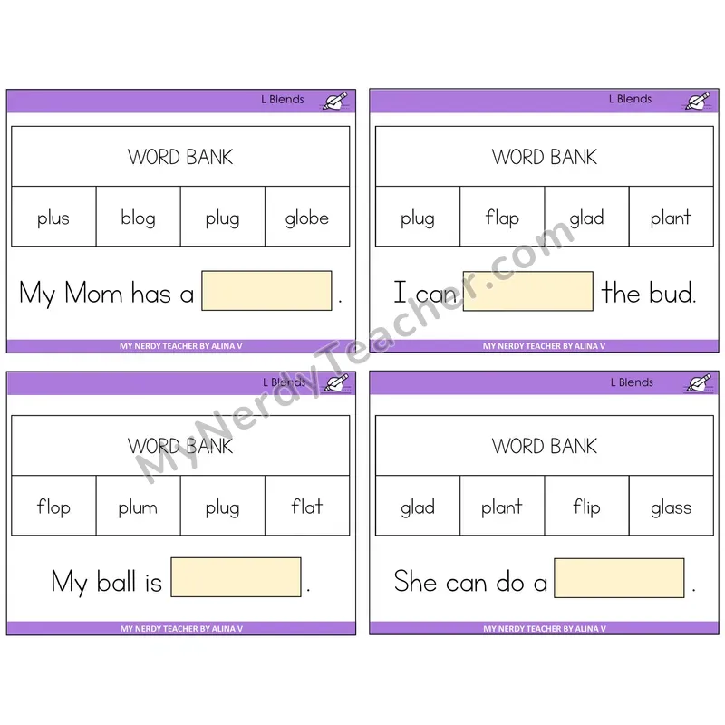 L Blends Missing Words Task Cards — Decodable Sentences