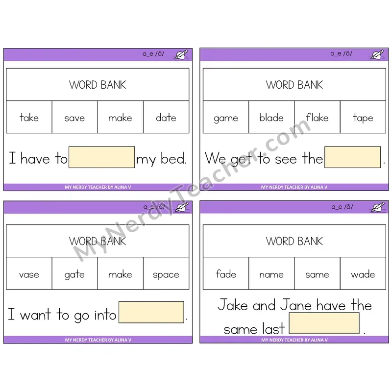 Long A VCe (a_e) Missing Words Task Cards — Decodable Sentences