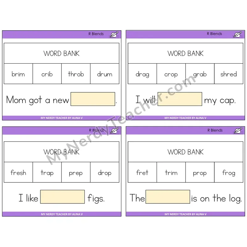 R Blends Missing Words Task Cards — Decodable Sentences