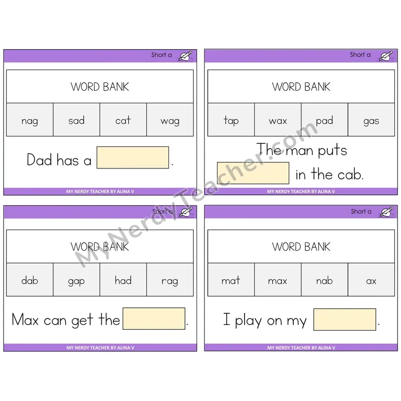 Short A Missing Words Task Cards — Decodable Sentences