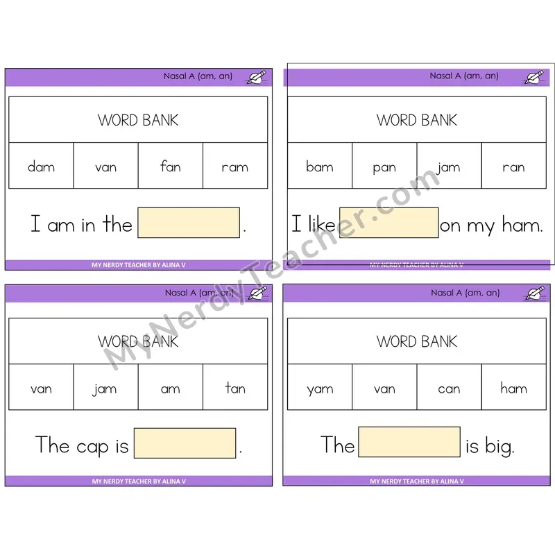 Nasalized A (am, an) Missing Words Task Cards — Decodable Sentences