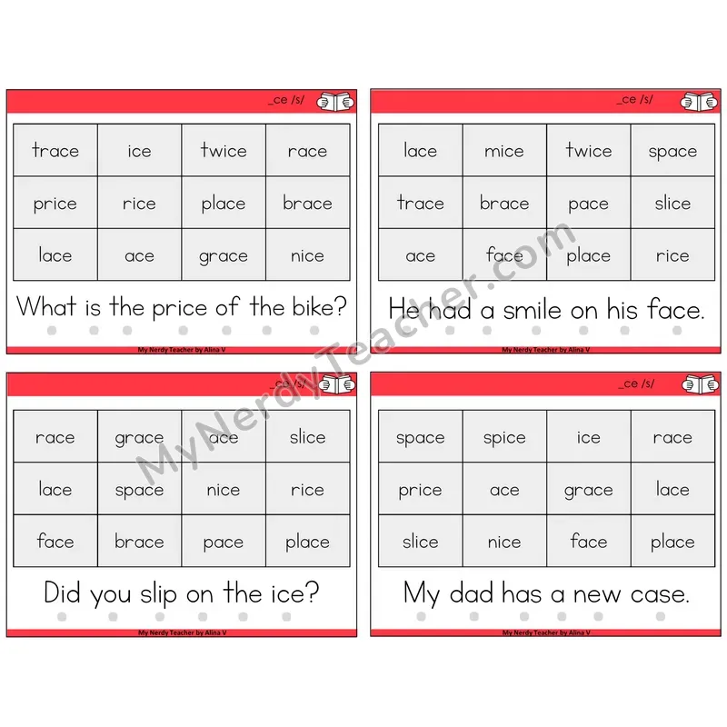 Soft C (_ce) Decodable Fluency Mats Task Cards — Decodable Sentences