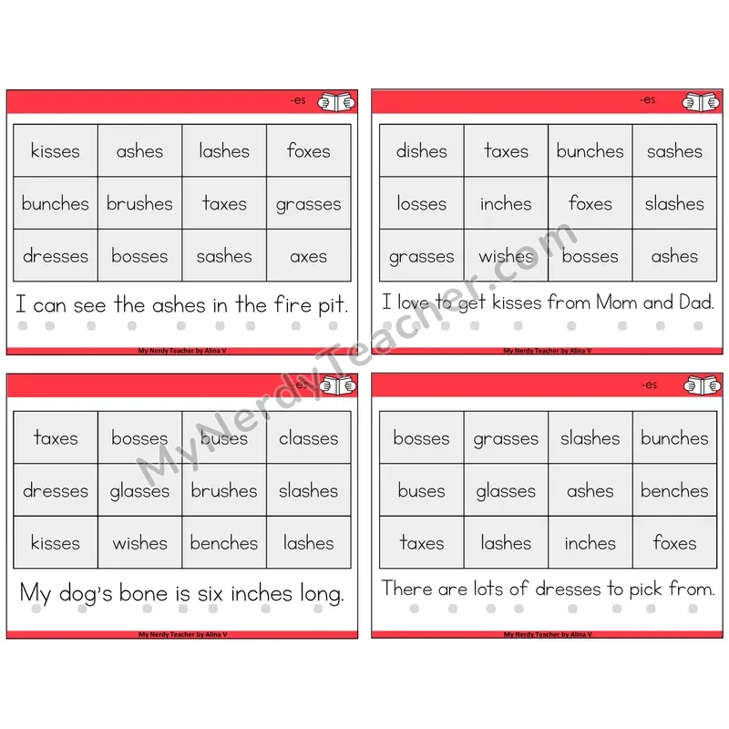 Suffix -es (Inflectional) Decodable Fluency Mats Task Cards — Decodable Sentences