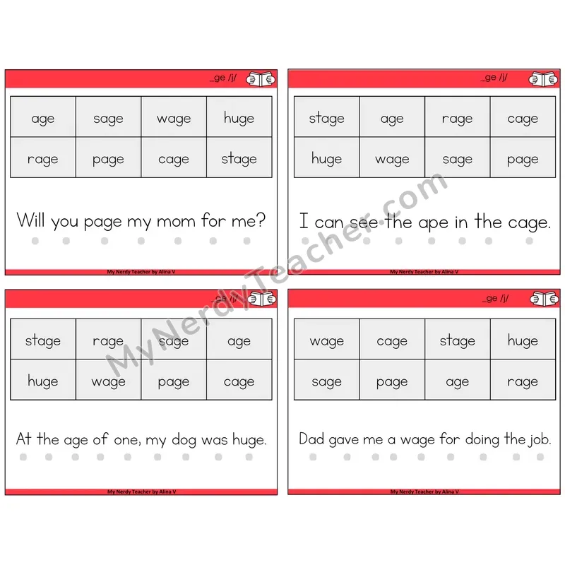 Soft G (_ge) Decodable Fluency Mats Task Cards — Decodable Sentences