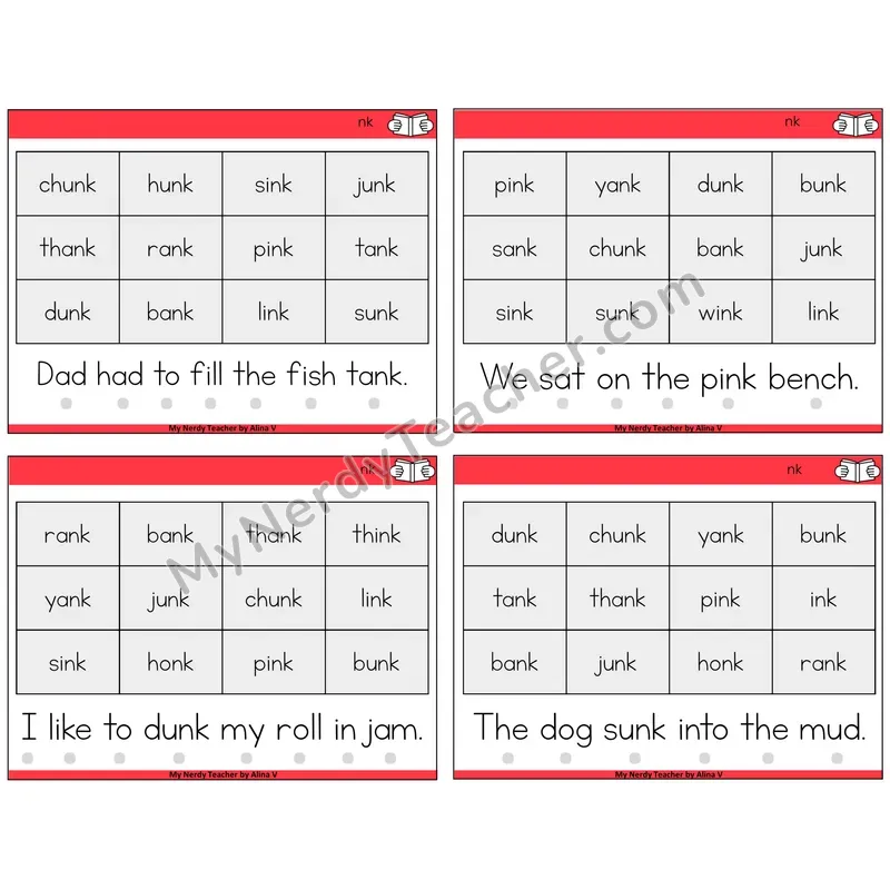 NK Digraph Decodable Fluency Mats Task Cards — Decodable Sentences