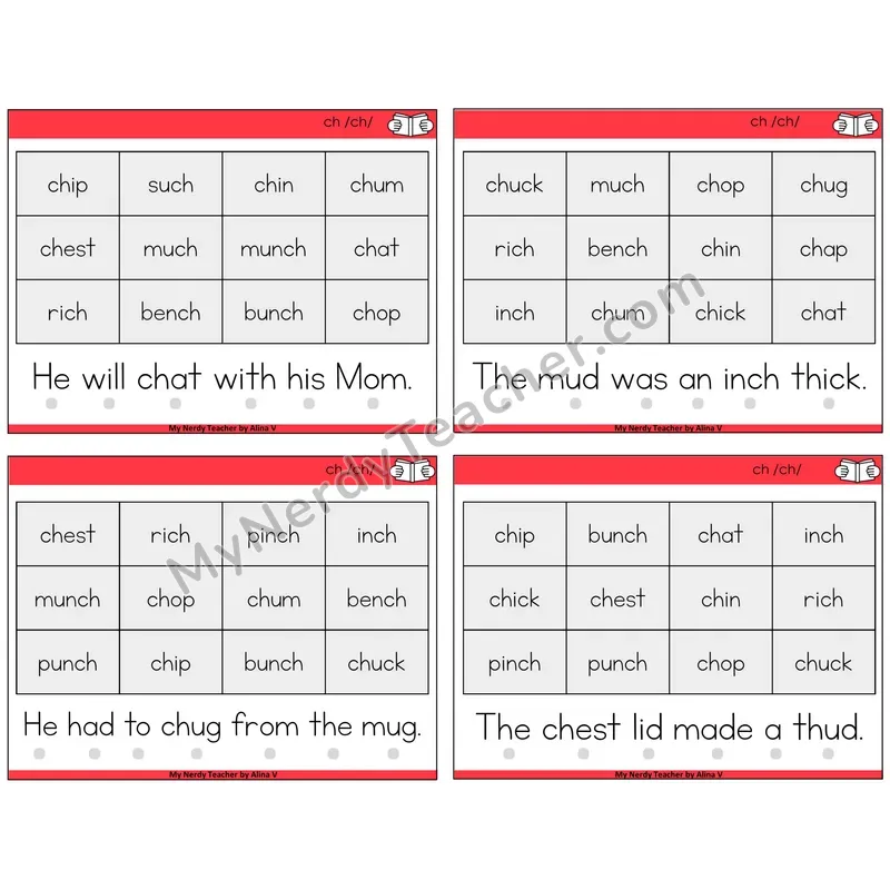CH Digraph Decodable Fluency Mats Task Cards — Decodable Sentences