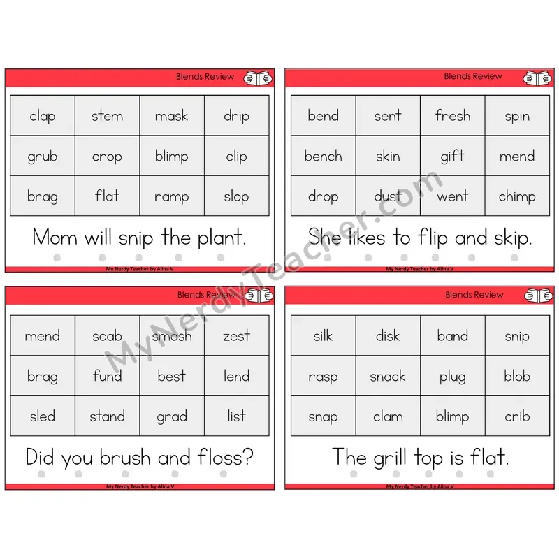 Blends Review Decodable Fluency Mats Task Cards — Decodable Sentences
