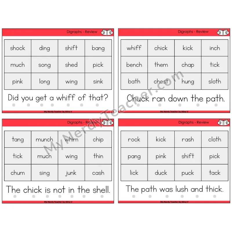 Digraphs Review Decodable Fluency Mats Task Cards — Decodable Sentences