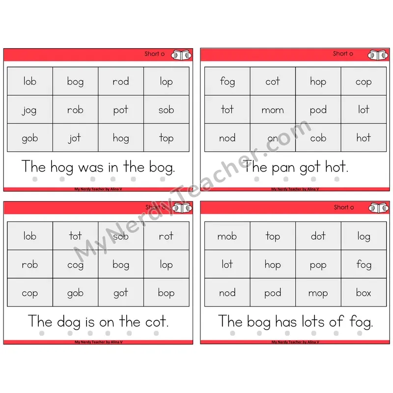 Short O Decodable Fluency Mats Task Cards — Decodable Sentences