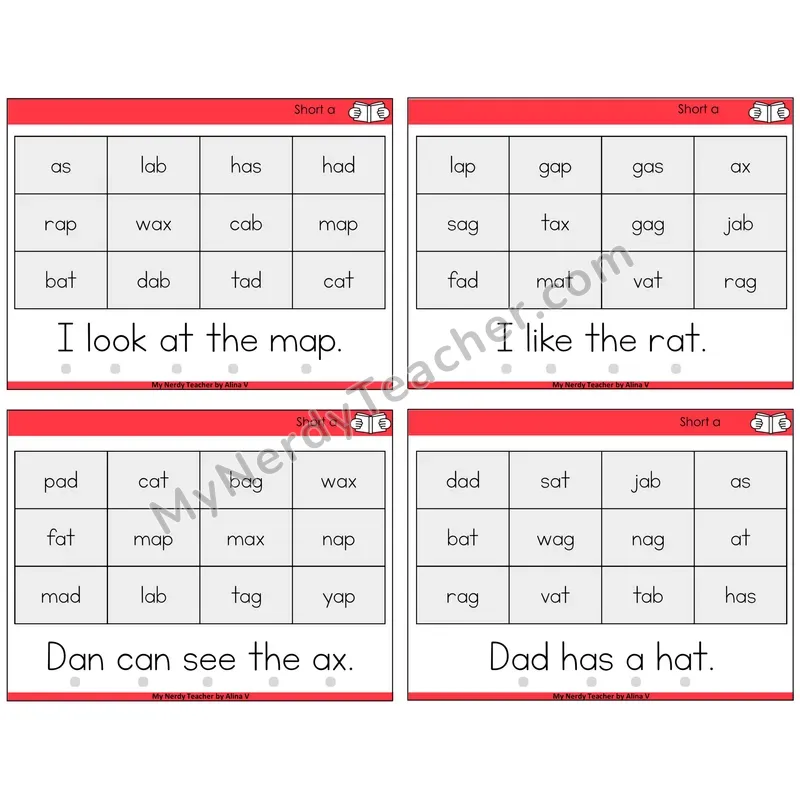 Short A Decodable Fluency Mats Task Cards — Decodable Sentences