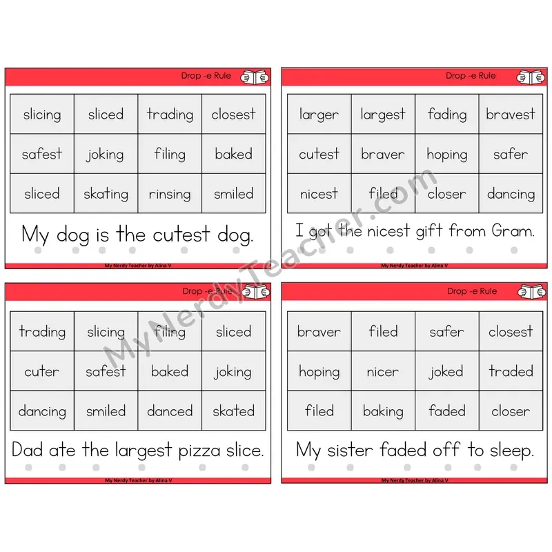 Drop -e Rule Decodable Fluency Mats Task Cards — Decodable Sentences