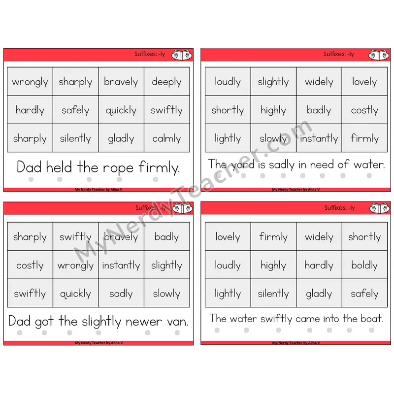Suffix -ly Decodable Fluency Mats Task Cards — Decodable Sentences
