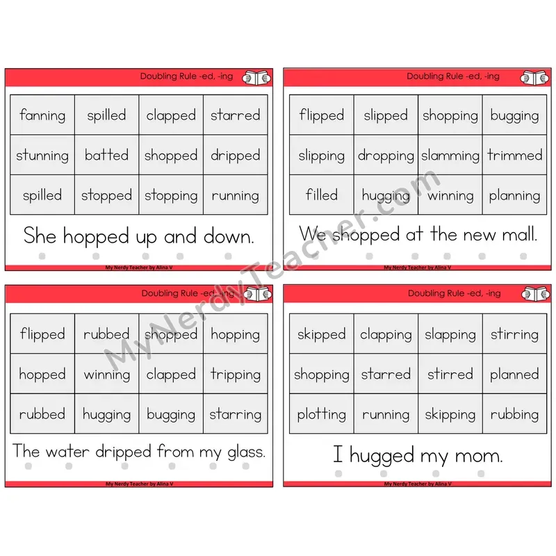 Doubling Rule -ed, -ing Decodable Fluency Mats Task Cards — Decodable Sentences