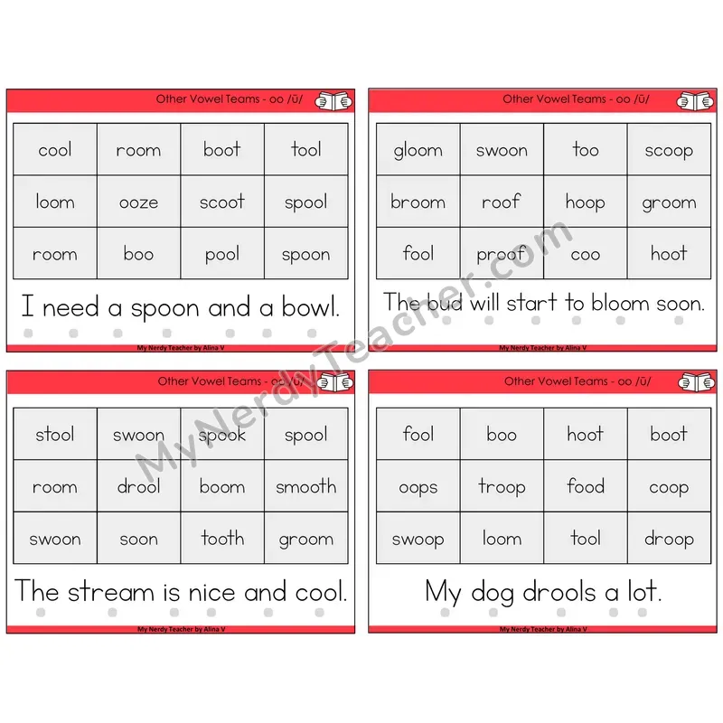 Long OO (/ū/) Decodable Fluency Mats Task Cards — Decodable Sentences