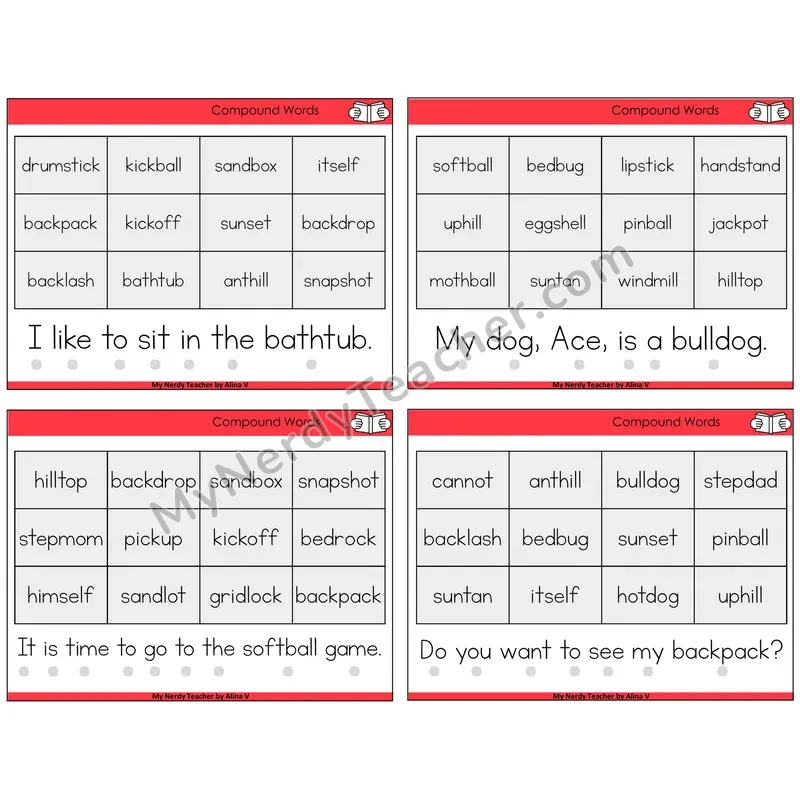Compound Words Decodable Fluency Mats Task Cards — Decodable Sentences