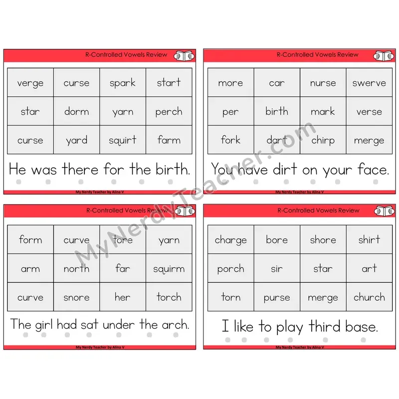 R-Controlled Vowels Review Decodable Fluency Mats Task Cards — Decodable Sentences