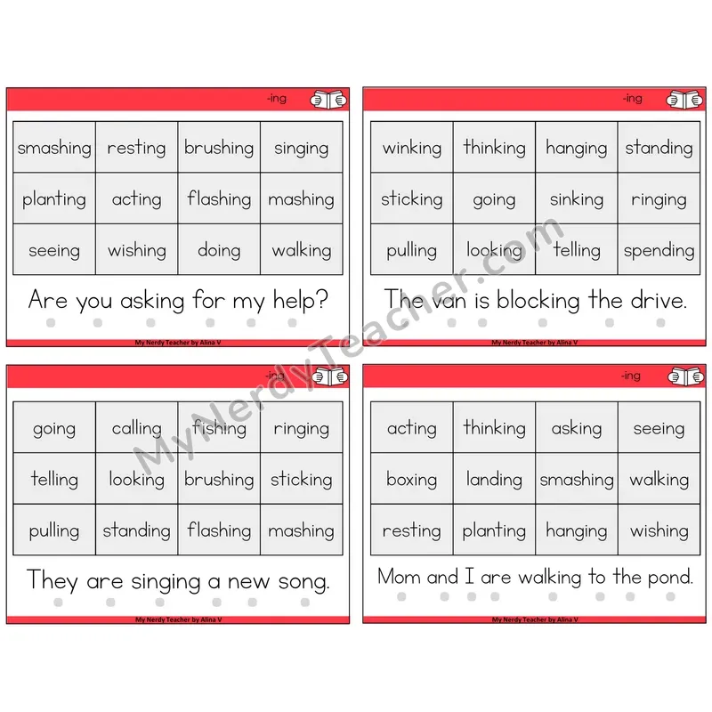 Suffix -ing Decodable Fluency Mats Task Cards — Decodable Sentences