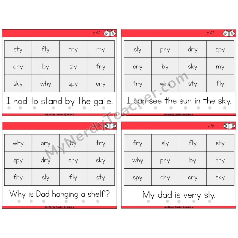 Y as Long I Decodable Fluency Mats Task Cards — Decodable Sentences