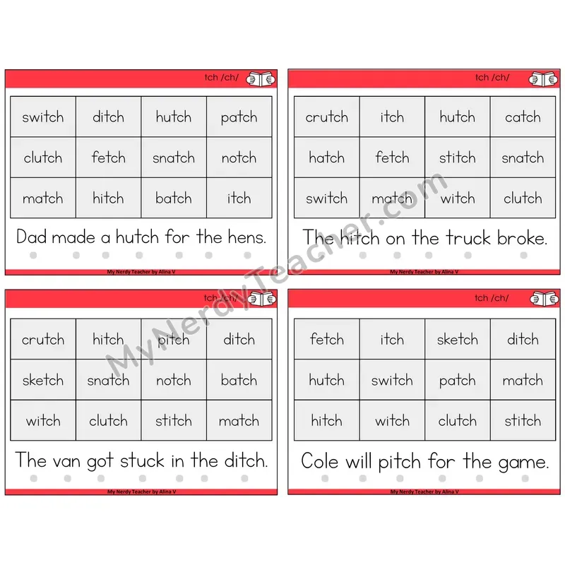 TCH Trigraph Decodable Fluency Mats Task Cards — Decodable Sentences