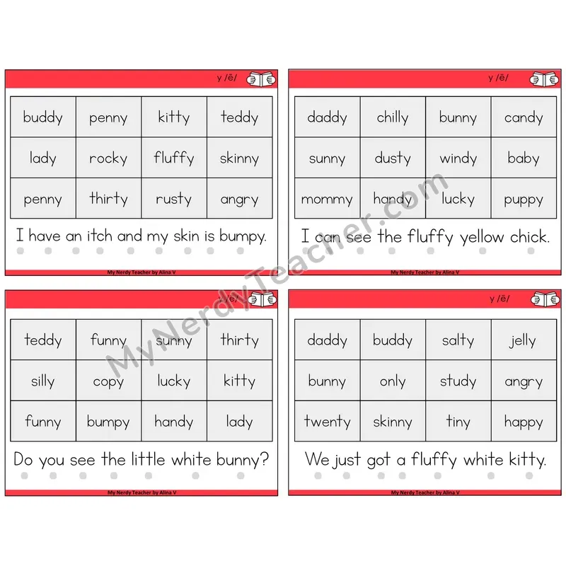 Y as Long E Decodable Fluency Mats Task Cards — Decodable Sentences