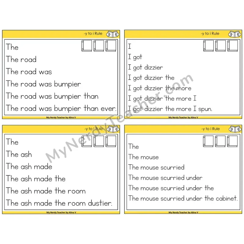 Y to I Rule Sentence Pyramids Task Cards — Decodable Sentences