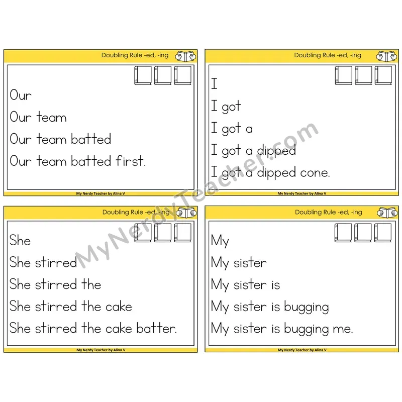 Doubling Rule -ed, -ing Sentence Pyramids Task Cards — Decodable Sentences