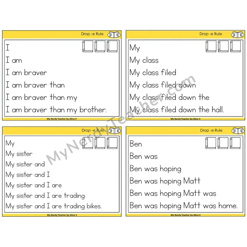 Drop -e Rule Sentence Pyramids Task Cards — Decodable Sentences