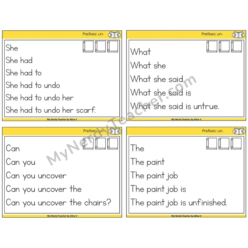 Prefix un- Sentence Pyramids Task Cards — Decodable Sentences