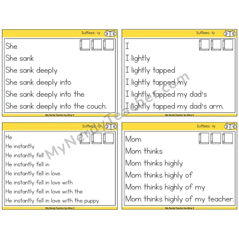Suffix -ly Sentence Pyramids Task Cards — Decodable Sentences