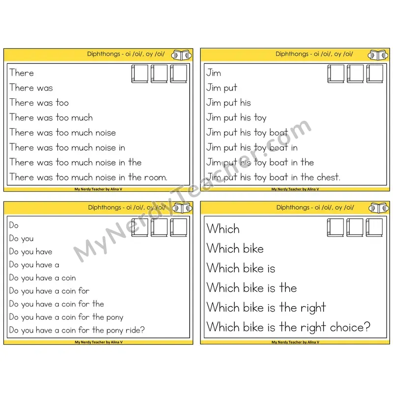 Diphthong OI and OY Sentence Pyramids Task Cards — Decodable Sentences
