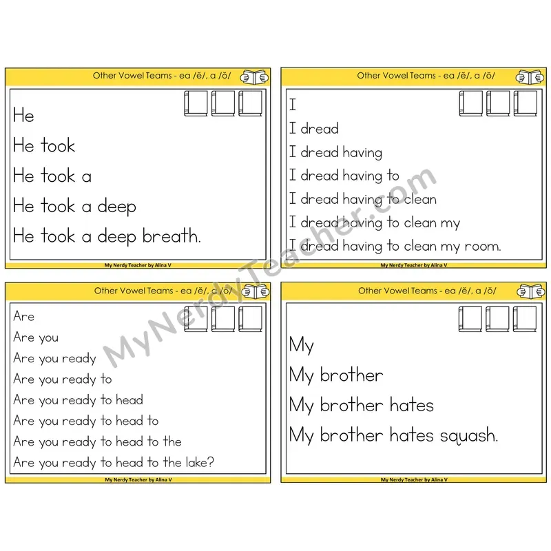 EA (short e) and A (short o) Sentence Pyramids Task Cards — Decodable Sentences