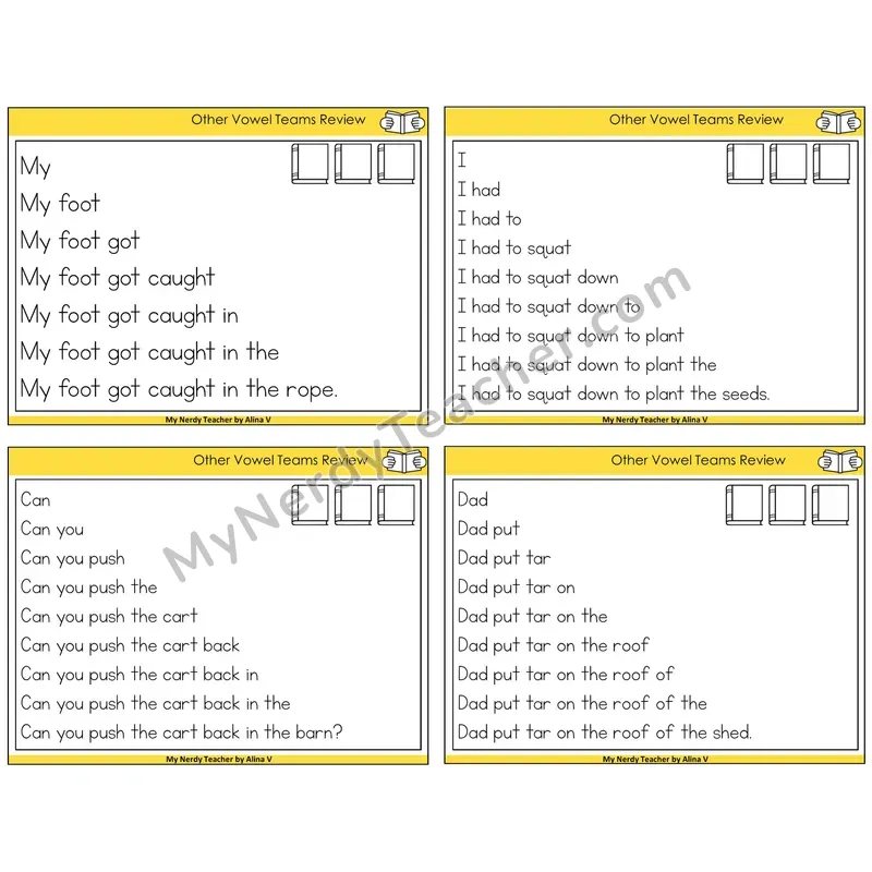 Other Vowel Teams Review Sentence Pyramids Task Cards — Decodable Sentences