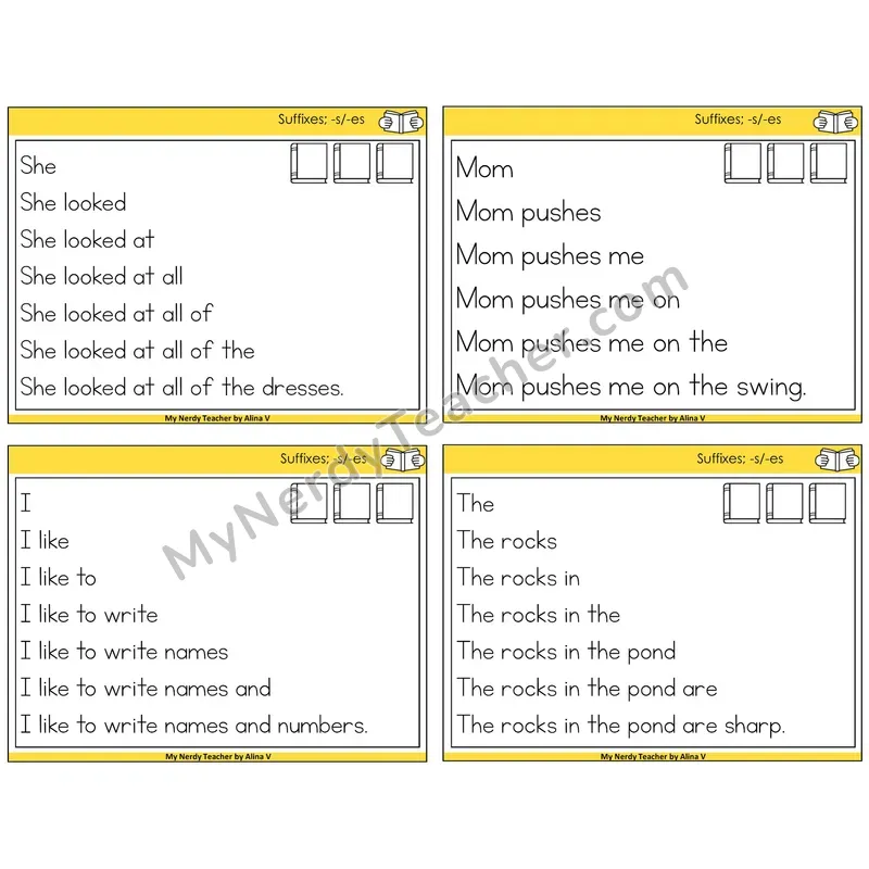 Suffixes -s and -es Sentence Pyramids Task Cards — Decodable Sentences