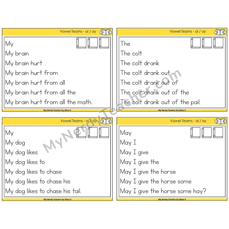 Long A Vowel Teams (ai, ay) Sentence Pyramids Task Cards — Decodable Sentences